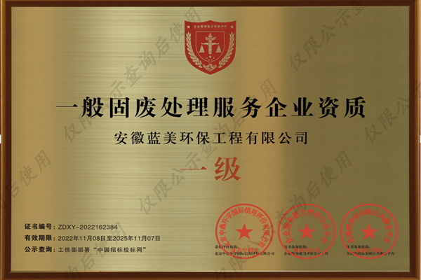 一般固废处理服务企业资质证书